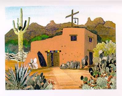 The Art Gallery - DeGrazia's Chapel by Louise Dillow Armistead, collage art